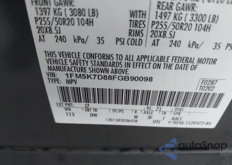 2015 Ford Explorer Xlt from USA, damaged, VIN 1FM5K7D88FGB90098